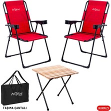Argeus 2 Adet Katlanır Kamp Sandalyesi ve Masa Seti - Rest - Taşıma Çantalı - Kırmızı - 130 kg Taşıma