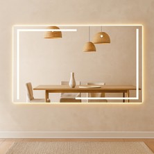 Aypars Atölye Linear LED Işıklı Dikdörtgen Ayna – Boho Modern Duvar ve Banyo Aynası