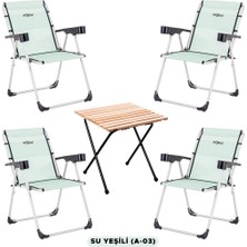 Argeus 4 Adet Katlanır Kamp Sandalyesi ve Masa Seti - Rock - Su Yeşili - Bardaklıklı - 140 kg