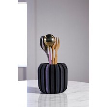 Evene Tezgah Üstü Kaşıklık Dekoratif Dik Kaşıklık Silindir Kaşıklık Gümüş Eskitme Renk Model 79