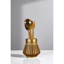 Evene Tezgah Üstü Kaşıklık Dekoratif Dik Kaşıklık Silindir Kaşıklık Altın Eskitme Renk Model 83