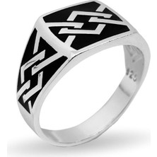 Oya Silver Siyah Mine Enchaîné Gümüş Erkek Yüzük