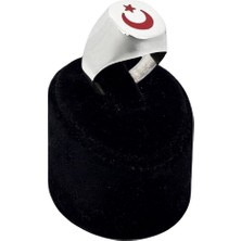 Oya Silver Kırmızı Mineli Ay Yıldız Türk Bayrağı Cilalı Gümüş Erkek Yüzük