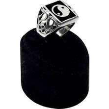 Oya Silver Siyah Mineli Kare Ying Yang Gümüş Erkek Yüzük