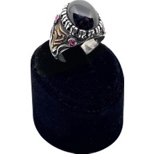 Oya Silver Oval Hematit Taşlı Minik Yakut Çevrili Gümüş Erkek Yüzük