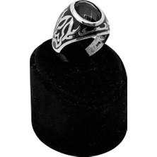 Oya Silver Kesme Oval Oniks Taşlı Mineli Gümüş Erkek Yüzük