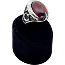 Oya Silver Iri Lal Taşlı Gümüş Ay Yıldız Gümüş Erkek Yüzük