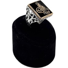 Oya Silver Dikdörtgen Mineli Osmanlı Tuğra Motifli Gümüş Erkek Yüzük