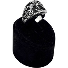 Oya Silver Işleme Motifli Çift Başlı Kartal Gümüş Erkek Yüzük