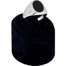 Oya Silver Cilalı Oval Siyah Mineli Gümüş Erkek Yüzük