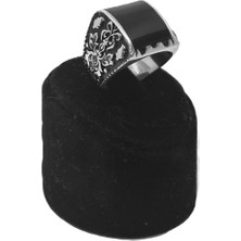 Oya Silver Rumi Motif Kare Siyah Mineli Gümüş Erkek Yüzük