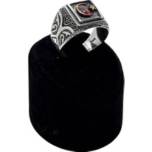 Oya Silver Kare Form Lal Taşlı Ay Yıldız Gümüş Erkek Yüzük