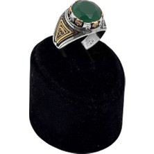 Oya Silver Yuvarlak Kesme Zümrüt Taşlı Erkek Yüzük