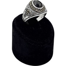 Oya Silver Markazit Bezeli Kesme Oval Oniks Gümüş Erkek Yüzük