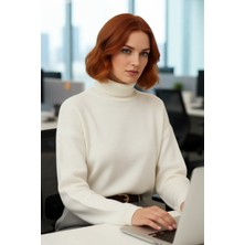 FRM Kadın Oversize Balıkçı Yaka Düşük Kol Triko Kazak Süper Crop Boy Kışlık Rahat ve Şık Tasarım