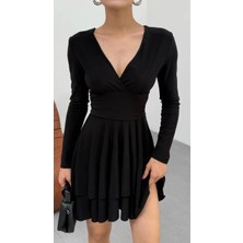 Cemo Kruvaze Yaka Cıft Kat Elbıse