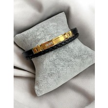 EyER Shoping Erkek Siyah Çelik Hasır Örme Hakiki Deri Bileklik