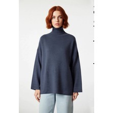 Ersefa Kadınlara Özel Oversize Kesim Düz Desen Balıkçı Yaka Uzun Kollu Triko Kazak Kış Modası Kaliteli