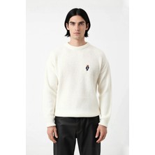 Ersefa Erkek Oversize Geniş Kesim Bisiklet Yaka Ayı Nakışlı Selanik Dokuma Uzun Kol Kazak Kaliteli