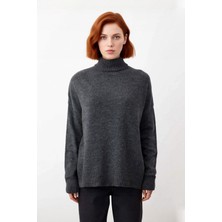 Ersefa Kadın Basic Oversize Dik Yaka Triko Kazak Düşük Kol Uzun Boy Kışlık Günlük Şıklık Sunar Kaliteli