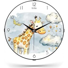 Muyika Muyi̇ka Zürafa Çocuk Odası Bombe Dekoratif Sessiz Mekanizma Duvar Saati 26X26CM Pds-26
