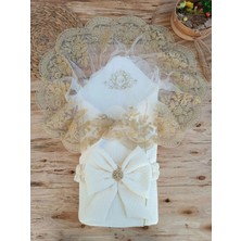 Aksiyon Global Yenidoğan Piramitland Taşlı Gold Güpür Işleme Bebek Battaniyesi Kundak Ekru