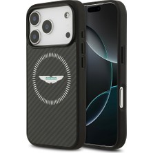 iPhone 17 Pro Kılıf Aston Martin Lisanslı M-Safe Şarj Özellikli Karbon Fiber Kevlar Kapak Siyah