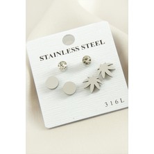 Hg.Aksesuar 6 Adet Yaprak Taşlı Çelik Küpe