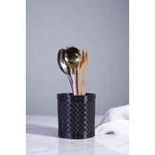 Evene Tezgah Üstü Kaşıklık Dekoratif Dik Kaşıklık Silindir Kaşıklık Gümüş Eskitme Renk Model 90