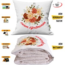 Caisya Öğretmenler Günü Hediye Çiçekler Tv Battaniyeli Opsiyonel Dekoratif Yastık Kırlent 2in1 Battaniye