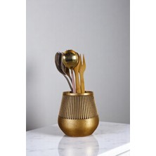 Evene Tezgah Üstü Kaşıklık Dekoratif Dik Kaşıklık Silindir Kaşıklık Altın Renk Model 88