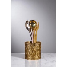 Evene Tezgah Üstü Kaşıklık Dekoratif Dik Kaşıklık Silindir Kaşıklık Altın Eskitme Renk Model 76