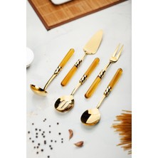 sky  5 parça gold servis seti & servis sunum seti amber ( kepçe / kevgir / sıpatula / çatal / kaşık )