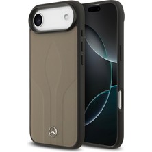 Mercedes-Benz iPhone 17 Air Uyumlu Kılıf Mercedes Benz Lisanslı M-Safeli Dokulu Desenli Deri Kapak Kahverengi