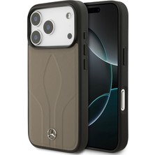 Mercedes-Benz iPhone 17 Pro Uyumlu Kılıf Mercedes Benz Lisanslı M-Safeli Dokulu Desenli Deri Kapak Kahverengi