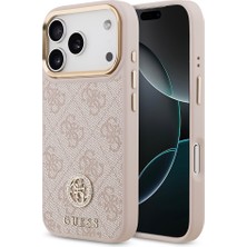 iPhone 17 Pro Uyumlu Kılıf Guess Lisanslı M-Safeli Gold Metal Kamera Çerçeveli Taşlı 4g Logolu Pembe