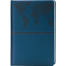 Promiks Mavi Termo Deri A5 Dünya Harita Desenli Ajanda
