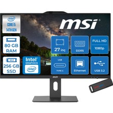 MSI Msı Pro AP272P Intel Core I5 14400 80GB Ddr5 256GB SSD Freedos 27 Inç FULLHD(1920×1080) Siyah All In One Bilgisayar 14M876XTRF31 + Zetta Flash Bellek