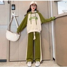 Kids Face Özel Tasarım Kapüşonlu Marin Baskılı Şerit Dikişli Ispanyol Paça Kız Çocuk Hip Hop Kışlık Eşofman Takımı