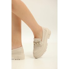 Yula Fashion Shoes Togga Kadın Günlük Kullanım Tokalı Loafer -Bej Cilt