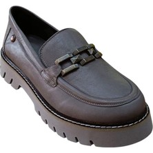 Mammamia D25KA-3235 Kadın Hakiki Deri Tokalı Loafer Günlük Casual Ayakkabı Vizon