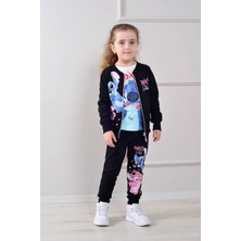 Yağmur Giyim 3hkt Stittcch Desenli Hırkalı 2 Ip Şardonlu %100 Pamuk 3 Parçalı Kız Çocuk Takım 8282