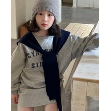 Kids Face Özel Tasarım Motto Baskılı 3 Iplik Kışlık Bisiklet Yaka Kız Çocuk Şık Sweatshırt Etek Takımı