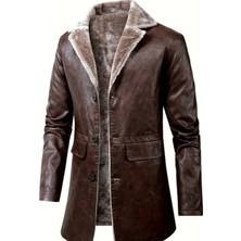 Nyc Giyim Tekstil Cepleri Kapaklı Hakiki Koyun Derisi Uzun Kaban Içi ve Yakası Kürklü