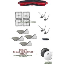 Roboclinic Roborock Q8 Max Pro Robot Süpürge ile Uyumlu Yedek Ana Fırça, Yan Fırça, Hepa Filtre, Mop - 14 Parça