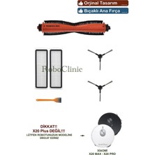 Roboclinic Xiaomi Robot Vacuum X20 Max Robot Süpürge ile Uyumlu Yedek Bıçaklı  Ana Fırça, Yan Fırça, Hepa Filtre - 6 Parça