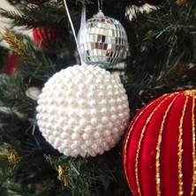 Kapella Lüks Yılbaşı Topu 8cm Beyaz Inci Top Süs 3lü AST7269