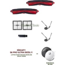 Roboclinic Roborock S8 Pro+ Robot Süpürge ile Uyumlu Yedek Ana Fırça, Yan Fırça, Hepa Filtre - 7 Parça