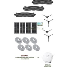Roboclinic Dreame D20 Ultra Robot Süpürge ile Uyumlu Yedek Ana Fırça, Yan Fırça, Hepa Filtre, Mop - 17 Parça