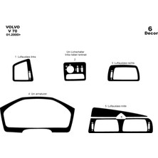 Mars Cockpit Design Volvo V70 Uyumlu Konsol-Torpido Kaplama 2000-2005 6 Parça Piano Black